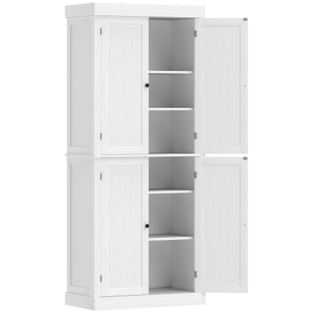 Bucatarie -  Dulap inalt de Bucatarie cu 6 Rafturi Reglabile si 2 Usi din Lemn, 76x40.5x184 cm, Alb