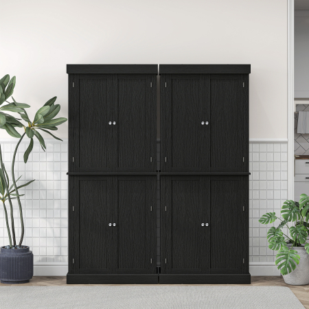  Dulap inalt de Bucatarie cu 6 Rafturi Reglabile si 4 Usi din Lemn, 76x40.5x184 cm, Negru [8]