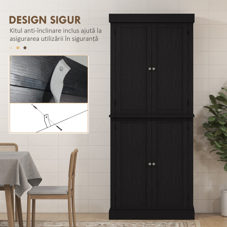  Dulap inalt de Bucatarie cu 6 Rafturi Reglabile si 4 Usi din Lemn, 76x40.5x184 cm, Negru [5]