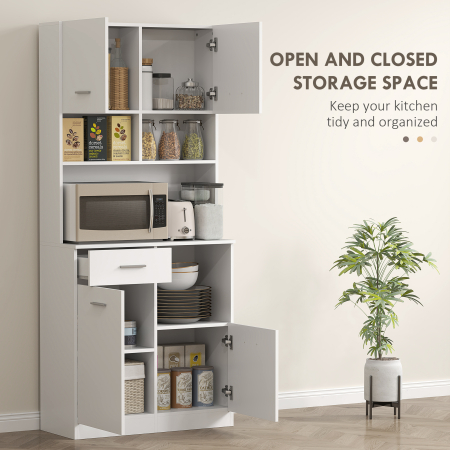  Dulap inalt pentru Bucatarie cu Sertar, 4 Dulapuri si 3 Spatii Deschise, 80x35x180 cm, Alb [3]