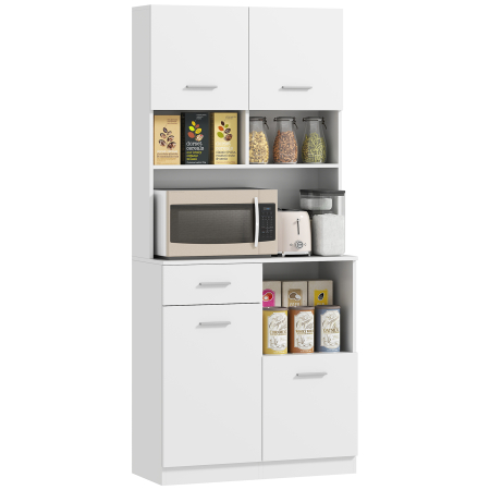 Mobila bucatarie -  Dulap inalt pentru Bucatarie cu Sertar, 4 Dulapuri si 3 Spatii Deschise, 80x35x180 cm, Alb