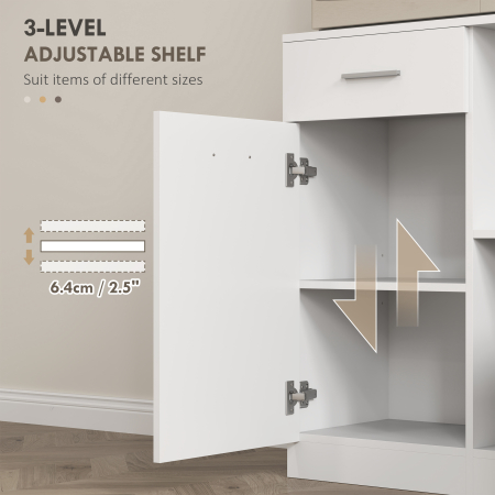  Dulap inalt pentru Bucatarie cu Sertar, 4 Dulapuri si 3 Spatii Deschise, 80x35x180 cm, Alb [4]