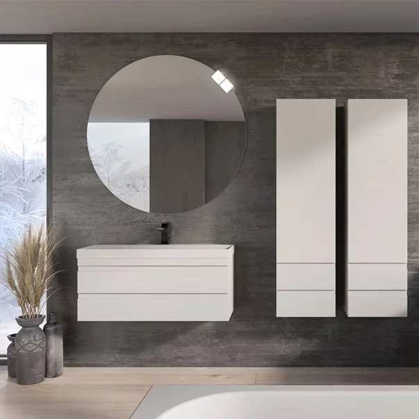 Baie - Dulap inalt suspendat KolpaSan Naomi alb 1 usa si 2 sertare 40 cm