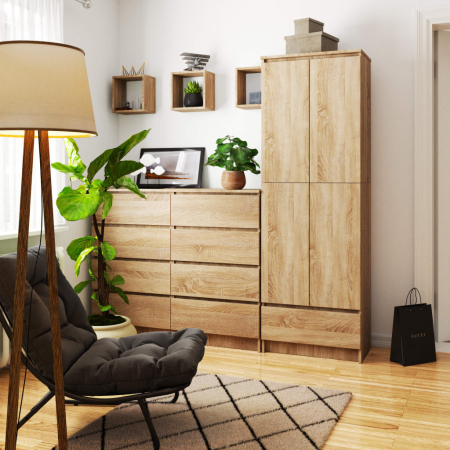 Dulap inchis cu 2 usi si sertar, 4 rafturi, PAL laminat 16 mm, 60x35x180 cm, stejar sonoma [5]