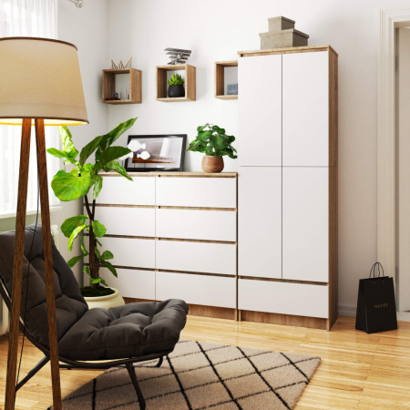 Dulap inchis cu 2 usi si sertar, 4 rafturi, PAL laminat 16 mm, 60x35x180 cm, stejar sonoma si alb [4]