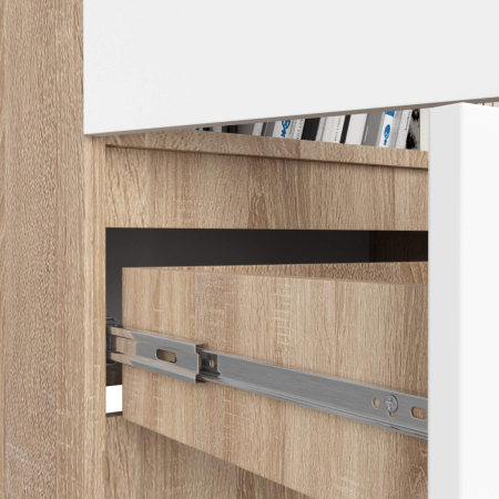 Dulap inchis cu 2 usi si sertar, 4 rafturi, PAL laminat 16 mm, 60x35x180 cm, stejar sonoma si alb [3]