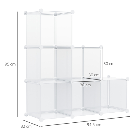  Dulap interior modular pentru pantofi, 6 cuburi din plastic PP, 94,5x32x162cm, transparent [2]