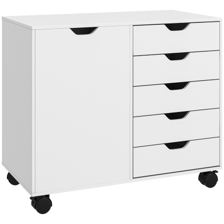 Dulapuri birou -  Dulap Lateral cu 5 Sertare, Dulap cu Raft Reglabil, Mobilier pentru Birou pe Roti, Suport pentru Imprimanta pentru Biroul de Acasa, Alb