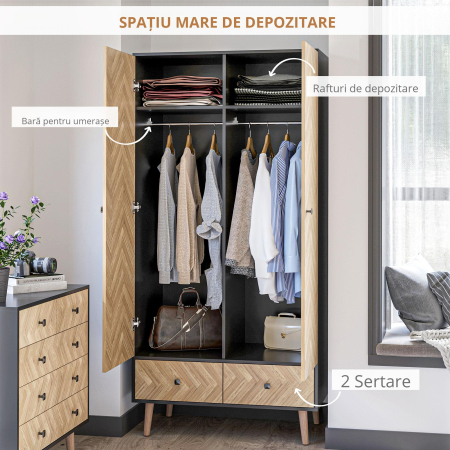  Dulap Lemn Gri inchis - 2 Usi, Compartimente si Sertare [4]