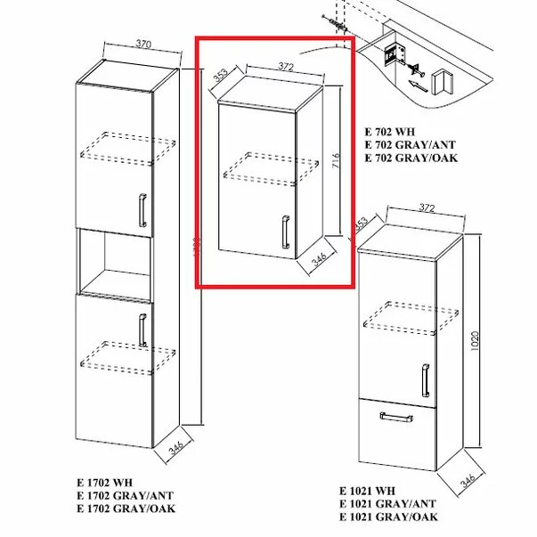 Dulap mediu suspendat KolpaSan Evelin mdf alb 70x37 cm [3]