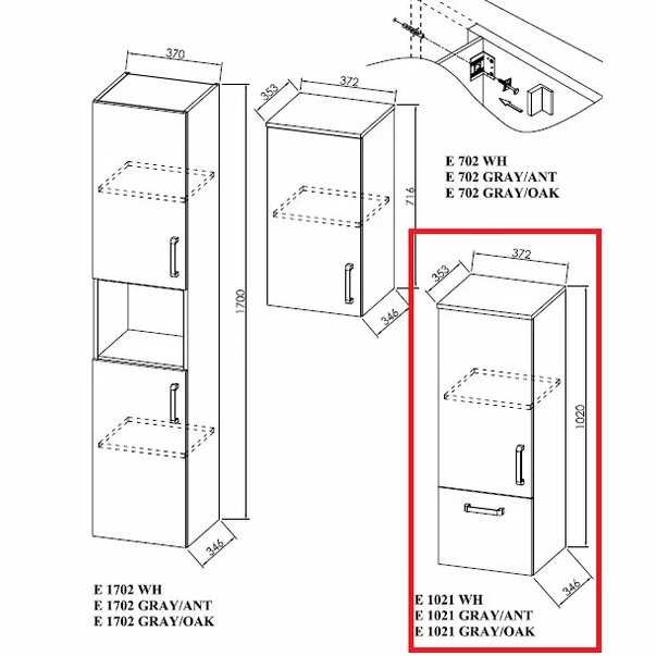 Dulap mediu suspendat KolpaSan Evelin mdf gri antracit 102x37 cm [1]
