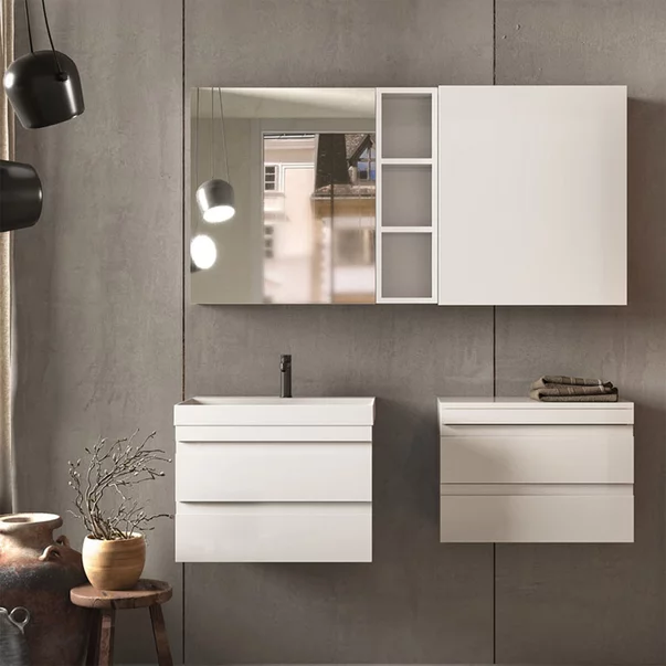 Baie - Dulap mediu suspendat KolpaSan Naomi slim alb 2 sertare 60 cm