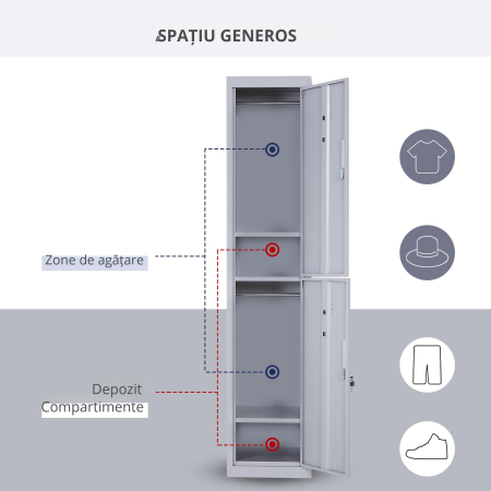  Dulap Metalic Haine - 4 Rafturi, 2 Usi, Gri 38×46×180 cm [3]
