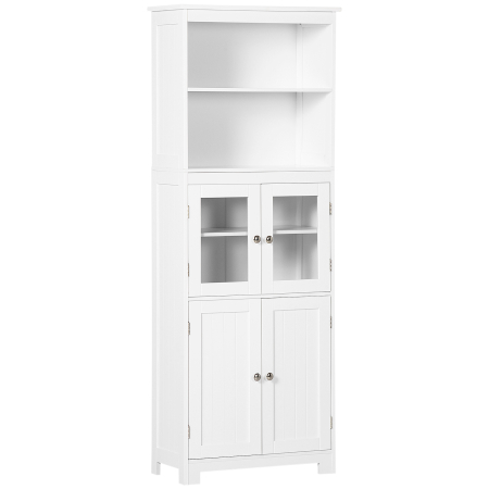 Bucatarie -  Dulap mobil cu 2 rafturi deschise si 2 dulapuri cu usi, din MDF si Sticla, 60x30x162 cm, Alb
