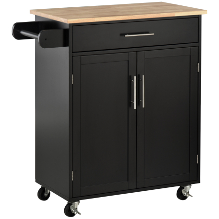 Bucatarie -  Dulap mobil de bucatarie cu sertar, dulap cu 2 usi, roti si bara laterala, 83x45x91.5cm, negru
