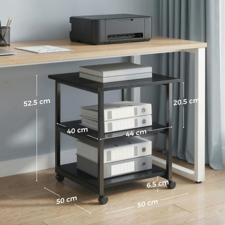  Dulap mobil pentru imprimanta cu 3 rafturi si 4 roti, lemn si otel, 50x50x52,5cm, negru [2]