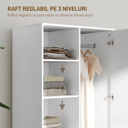  Dulap Modern cu 2 Sertare, Rafturi Deschise si Suport pentru Haine Alb [4]