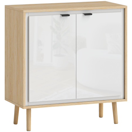 Bucatarie -  Dulap Modern cu 2 Usi si Raft Reglabil 72x35x77cm Alb si Stejar
