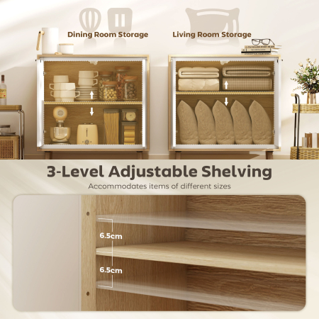  Dulap Modern cu 2 Usi si Raft Reglabil 72x35x77cm Alb si Stejar [4]