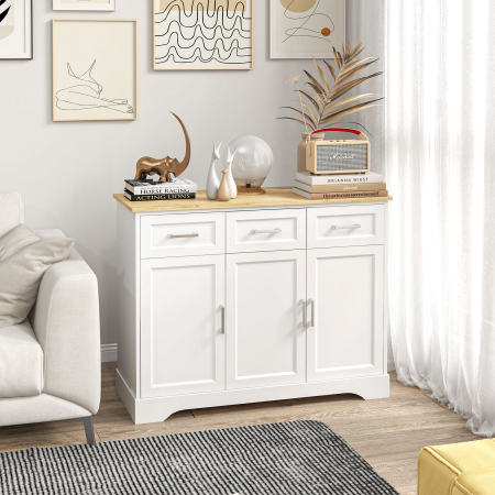  Dulap Modern cu 3 Sertare si 3 Usi, din MDF si PAL, cu Raft Reglabil, 101x39x82 cm, Alb [1]