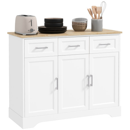 Bucatarie -  Dulap Modern cu 3 Sertare si 3 Usi, din MDF si PAL, cu Raft Reglabil, 101x39x82 cm, Alb