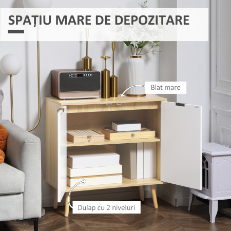  Dulap Modern Depozitare - Rafturi Reglabile, Alb & Lemn Natural [3]