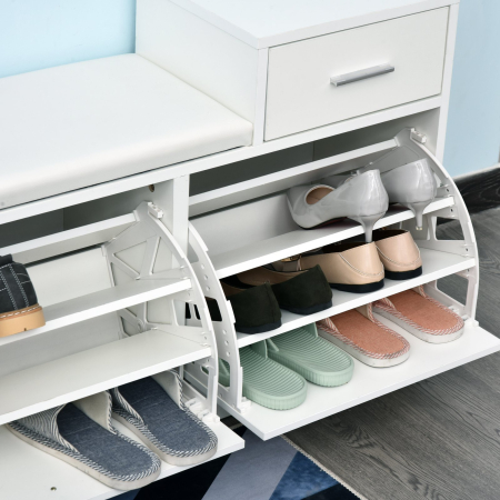  Dulap Modern pentru incaltaminte cu Banca Imbottita pentru 12 Perechi de Pantofi Lemn Alb [8]