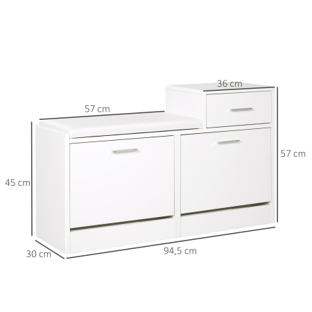  Dulap Modern pentru incaltaminte cu Banca Imbottita pentru 12 Perechi de Pantofi Lemn Alb [2]