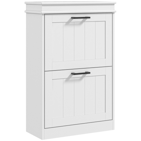 Living & hol -  Dulap Modern pentru Pantofi cu 2 Sertare Rabatabile, Capacitate 10 Perechi si Raft Reglabil, 54x24x82,5 cm, Alb