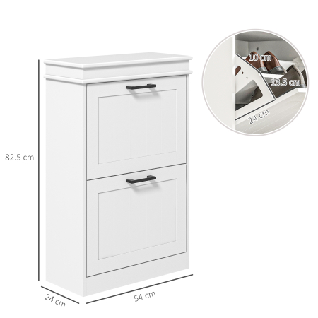  Dulap Modern pentru Pantofi cu 2 Sertare Rabatabile, Capacitate 10 Perechi si Raft Reglabil, 54x24x82,5 cm, Alb [2]