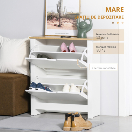  Dulap modern pentru pantofi, pentru maximum 12 perechi, cu 2 sertare reglabile si detasabile, din lemn, 72x26x80 cm, alb [5]