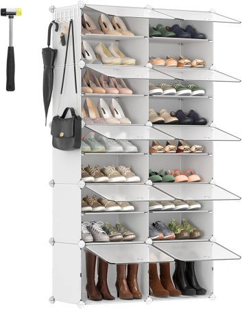 Dulap modular pantofi cu 10 compartimente, cu usi transparente, 83x32x156 cm, alb [4]