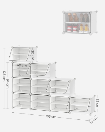 Dulap modular pantofi cu 10 compartimente, cu usi transparente, 83x32x156 cm, alb [3]