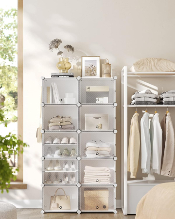 Dulap modular pantofi cu 10 compartimente, cu usi transparente, 83x32x156 cm, alb [6]