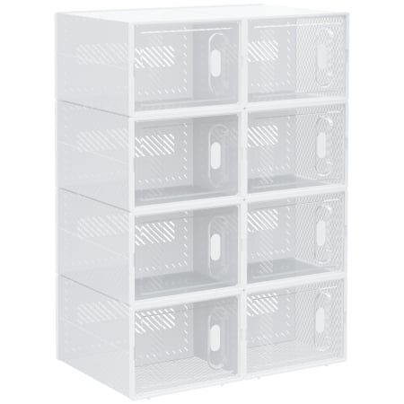 Dormitor & birou -  Dulap Modular pentru Pantofi cu 8 Cuburi de Depozitare si Usa Magnetica, din PP, 25x35x19 cm, Alb si Transparent