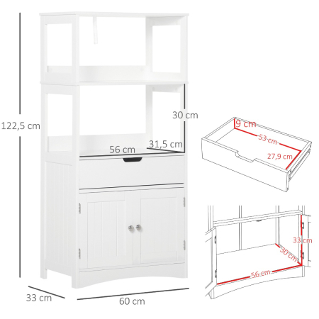  Dulap multifunctional cu rafturi, MDF, 60x33x122.5 cm, Alb [2]