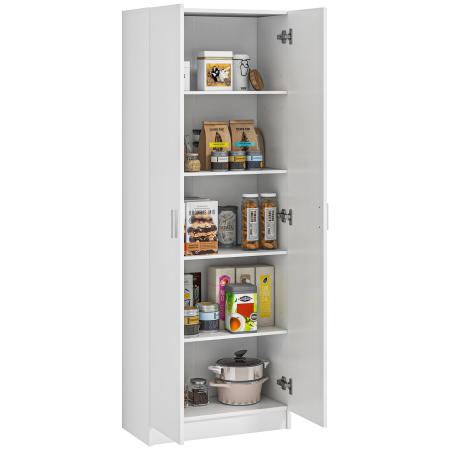 Bucatarie -  Dulap Multifunctional cu Usi Batante, 5 Rafturi si 3 Niveluri Reglabile, 60x31,5x165 cm, Alb