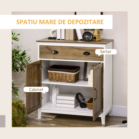  Dulap Multifunctional din PAL cu Dulap si Sertar in Stil Rustic, 78.5x39x89.4cm, Alb [3]
