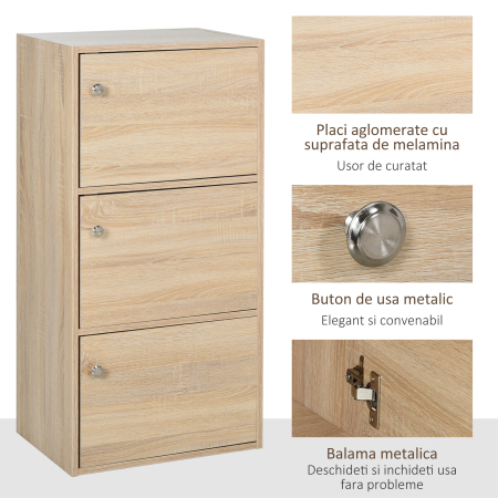  Dulap Multifunctional Lemn Natural - 3 Rafturi & Usi pentru Casa sau Birou [5]