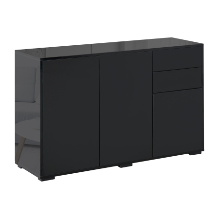 Dulapuri si rafturi depozitare - Dulap multifunctional negru  cu 2 sertare si 2 dulapuri cu apasare, 117x36x74cm