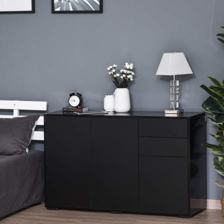 Dulap multifunctional negru  cu 2 sertare si 2 dulapuri cu apasare, 117x36x74cm [1]