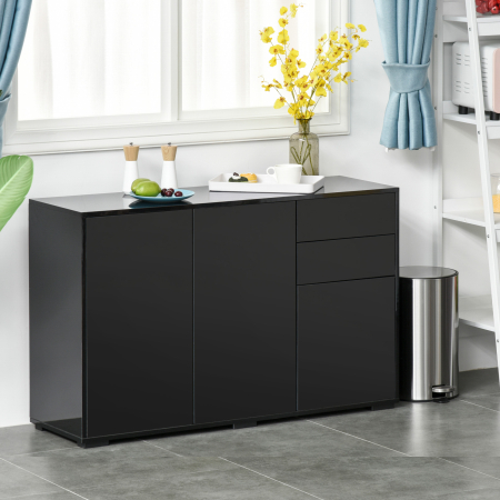Dulap multifunctional negru  cu 2 sertare si 2 dulapuri cu apasare, 117x36x74cm [8]