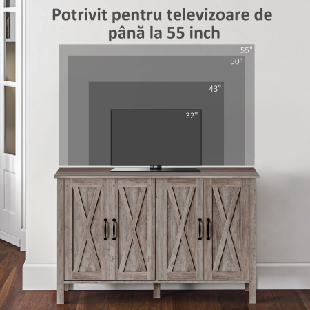  Dulap Multifunctional Stil Rustic cu 4 Rafturi Reglabile, din Lemn, 120x37x75 cm, Gri [5]