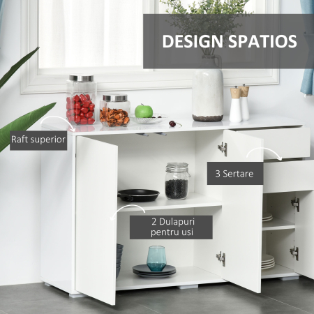  Dulap Multiuz 2 Sertare si 2 Compartimente cu usa Deschidere prin apasare, Alb [3]
