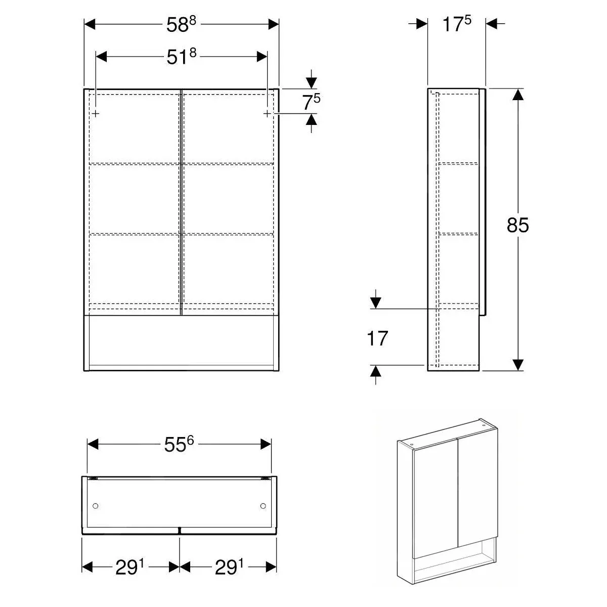 Dulap oglinda Geberit Selnova Square, suspendat, 85 x 59 x 18 cm, maro, 501.267.00.1 [1]
