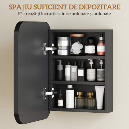  Dulap Oglinda pentru Baie cu 2 Usi Soft Close, Mobilier de Baie cu Oglinda, Rafturi Ajustabile, Dulap Suspendat Economisitor de Spatiu din Sticla, Negru [4]