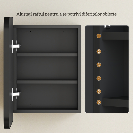  Dulap Oglinda pentru Baie cu 2 Usi Soft Close, Mobilier de Baie cu Oglinda, Rafturi Ajustabile, Dulap Suspendat Economisitor de Spatiu din Sticla, Negru [6]