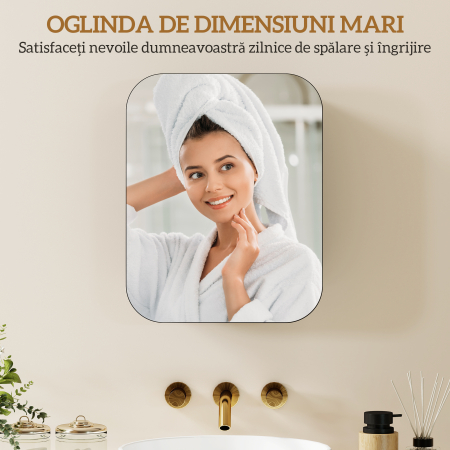  Dulap Oglinda pentru Baie cu 2 Usi Soft Close, Mobilier de Baie cu Oglinda, Rafturi Ajustabile, Dulap Suspendat Economisitor de Spatiu din Sticla, Negru [5]