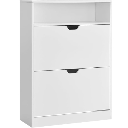 Pantofare - Dulap pantofi 80x24x102 cm, cu 2 usi rabatabile, separator reglabil si raft superior, PAL alb mat