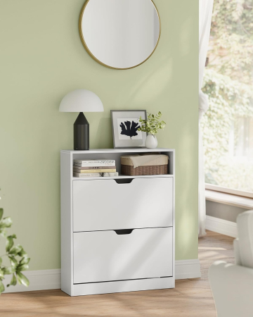 Dulap pantofi 80x24x102 cm, cu 2 usi rabatabile, separator reglabil si raft superior, PAL alb mat [2]